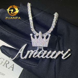 Conception personnelle femmes élégantes bijoux sier hip hop vvs1 jetanite diamant lettre pendentif couronne