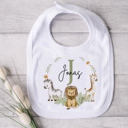 Babero de safari de babero personalizado Inicial con el nombre de recién nacidos One Birthday Gifts infantil saliva toalla baby shower regalo