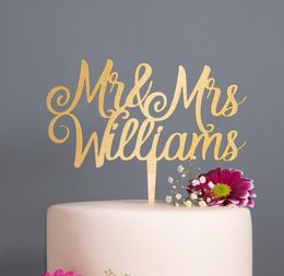 Caligrafía personalizada Mr Mrs Wedding Cake Topper Madera Oro rosa2594995