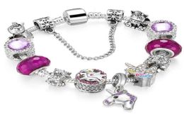 Bracelet à breloques personnalisé pour enfants et filles, bracelet de luxe en argent bleu, licorne, cheval, 79095427426290
