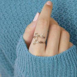 Personnalisé personnalisé Double nom anneaux or acier inoxydable ouvert réglable Couple promesse anneaux pour femmes bijoux romantiques cadeaux