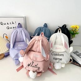 Gepersonaliseerde Kawaii Bunny -rugzak voor meisjes met schattige konijnenoren en donzige beren hangschoolboektas voor kinderen 240507