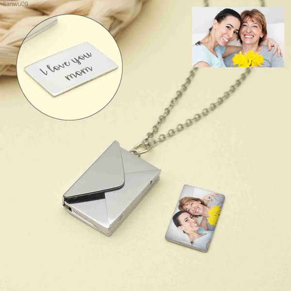 Collar con colgante de sobre con carta de amor personalizada, collar personalizado con sobre y medallón, foto oculta, regalo para el día de la madre L230704