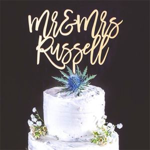 Personalizado Sr. Sra. Topper corte láser acrílico nombres únicos pastel de boda personalizado signo para compromiso D220618