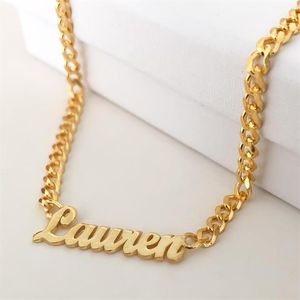 Gepersonaliseerde naam kettingen voor vrouwen en mannen Punk naambord sieraden RVS Curb Chain aangepaste brief ketting Collier283W