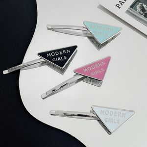 Cinta personalizada horquilla para niñas color gota esmalte triángulo clip moderno niñas letra inglesa accesorios para el cabello moda mujer horquilla