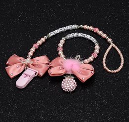 Personalisatie Naam Set prachtige roze bling kinderwagen charmstroller speelgoed rammelaars bed speelgoed rammelaar pacifier cliphouder dummy clip6948602