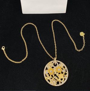 Personnalité 18K Gold plaqué Crystal Flower Pendant Collier Designer Medusa Gravé Portrait Colliers pour les femmes