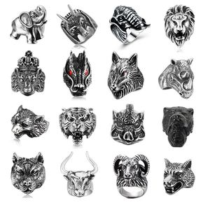 Personnalité Animal Dragon Elephant Lion Tiger Wolf Anneaux pour hommes 14k Gold Cool Biker Ring Fashion Bijoux Accessoires