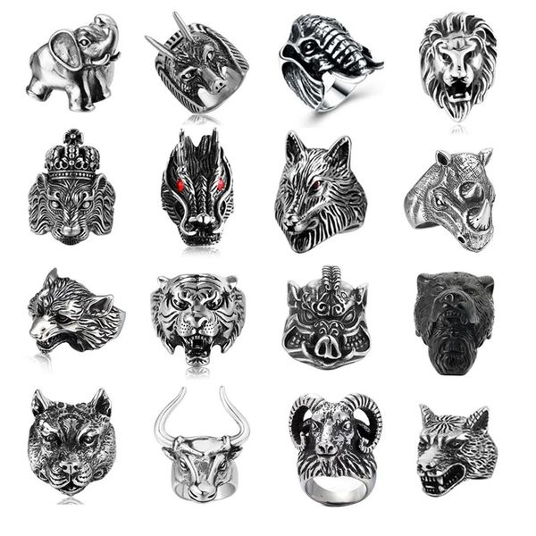 Personalidad Animal Dragón Elefante Lion Tiger Wolf Rings For Men 14K Gold Cool Biker Ann Ring Fashion Jewelry Accesorios