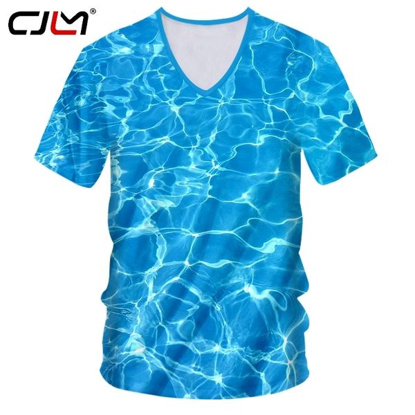 Personalidad Tamaño grande 5XL Mens V Cuello Camiseta 3D Azul Agua Hombre Camiseta Impreso Ocean Wave Web Ropa Drop 220623