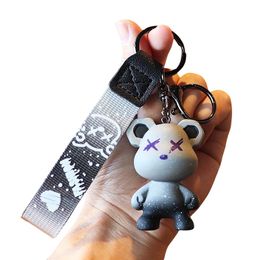 Persoonlijkheid Cartoon Bear Key Chain Chameleon Resin Keychains Webbing Tape Fashion Doll Bag Hanger Holiday Car Key Ring For Girls Cadeau