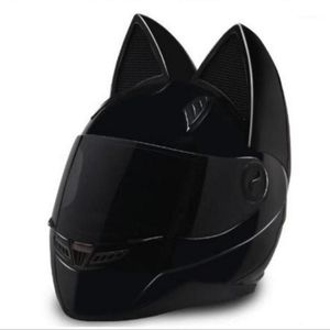 Personalidad oreja de gato motocicleta casco completo cuatro estaciones protección solar carreras hombres y mujeres verano horn308I