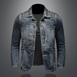 Persoonlijkheid Denim Jacket Slim Fit Blazer Jassen Man Mode Blauw Jean Overjas Casual Jassen Hip Hop Tops Streetwear 2021