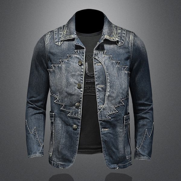 Personnalité Denim veste Slim Fit Blazer vestes homme mode bleu Jean pardessus manteaux décontractés Hip Hop hauts Streetwear 2021