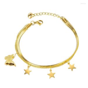 Persoonlijkheidsontwerp Driedimensionale vlinderdecoratie Mori Girl Five Pointed Star Rietless Steel Double Layer Bracelet Charmarmbanden