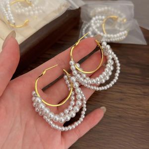 Personnalité Élégante Designer 18K Gold plaqué cerceau d'oreilles boucles d'oreilles Classic Perle Circle Broupe d'oreille à oreille pour femmes bijoux de fiançailles de mariage