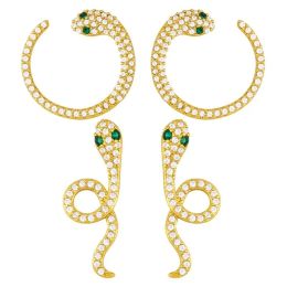 Boucles d'oreilles en forme de serpent exagérées avec diamants, style rétro hip-hop en forme de C pour femme