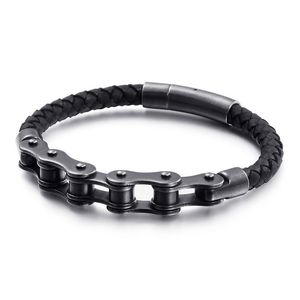 Pulsera de cuero trenzado con cadena de motocicleta de Metal Punk para hombre, joyería de motociclista para fiesta de Rock, personalidad, moda