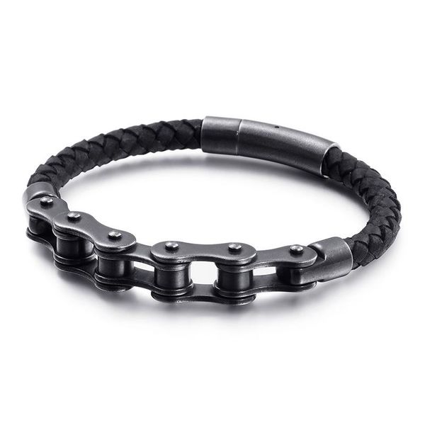 Bracelet en cuir tressé pour hommes, chaîne de moto en métal Punk, breloque de fête Rock, bijoux de motard