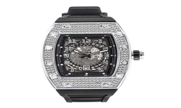 Personnalité Full Diamond Watch Bucket Type Silicone Strap Quartz Men039s Watch7285159