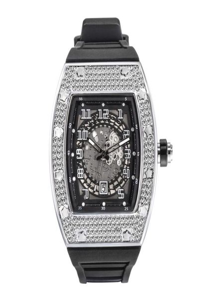 Personnalité Full Diamond Watch Bucket Type Silicone Strap Quartz Men039s Watch7426806