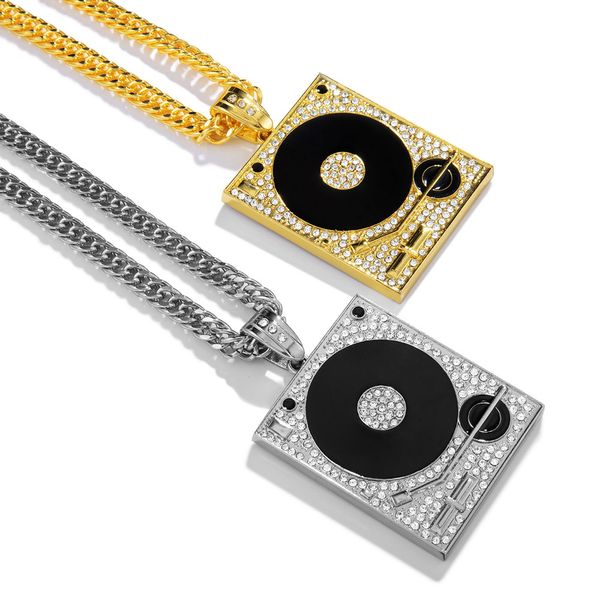 Personnalité Hip Hop DJ Phonographe Pendentif Colliers Hipsters Punk Bijoux Twisted Longues Chaînes 90cm Pour Hommes Femme Hip-Hop Fournisseurs Or Argent