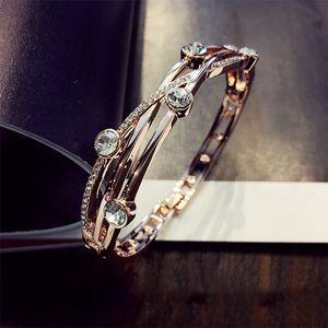 Eenvoudige sieraden Koreaanse armbanden armbanden Real vergulde kristal Interweave Crossed Charms Bangle armband voor dames 5 stks