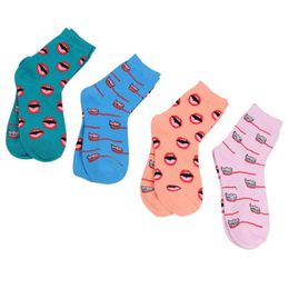 Personnalité lèvres brosse à dents chaussettes pour hommes et femmes chaussettes en coton mi-tube Illustration tendance Fashion270h