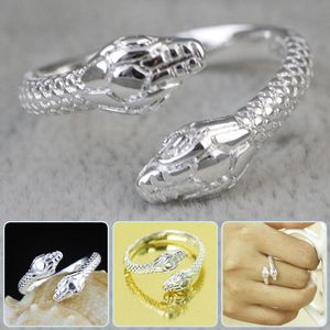 Persoonlijkheid Men Vrouwen Rings Silver Color Vintage Creative Double Head Snake Opening Rings voor trouwringen