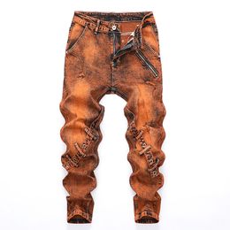 Panneau de personnalité Patchwork Mens Jeans Spring Street Trend Khaki Biker Pants Pantalones para Hombre Vaqueros