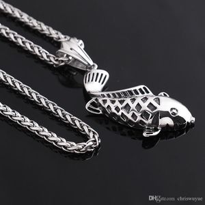 Colgante de personalidad, colgante de pez Koi de estilo de fundición de acero inoxidable, collar de moda, joyería de plata rock MP902