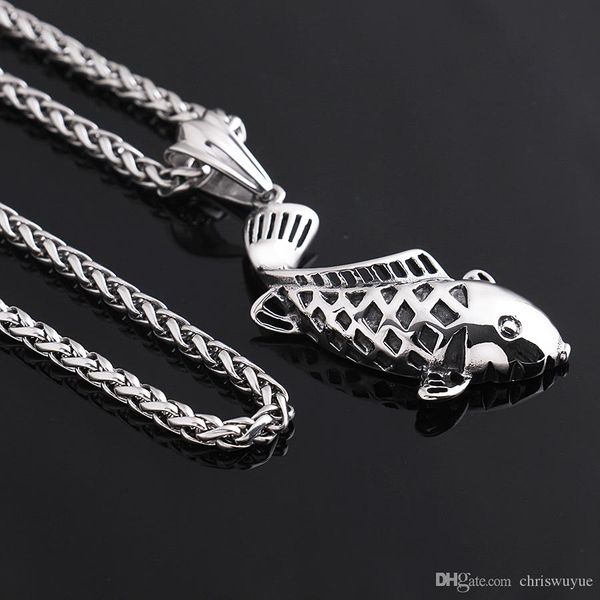 Colgante de personalidad, colgante de pez Koi de estilo de fundición de acero inoxidable, collar de moda, joyería de plata rock MP902