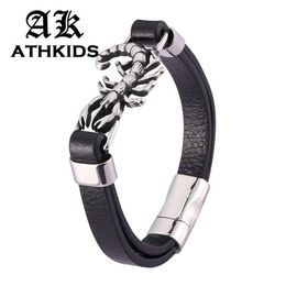 Persönlichkeit Edelstahl Skorpion Armband Männer Schmuck Schwarz Leder Armreifen Magnet Schnalle Männliche Handgelenk Band PD0477237E