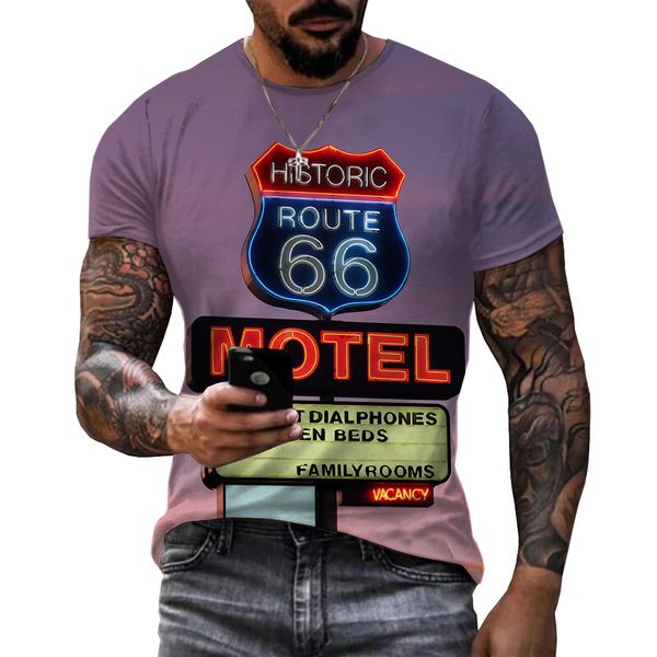 Personnalité Streetwear Route 66 T-shirt impression 3D Route 66 motif hommes t-shirts surdimensionnés hauts hommes unisexe décontracté t-shirts 003