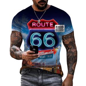 Persoonlijkheid Streetwear T-shirt 3D Print Route 66 Patroon T Oversized Tops Mannen Unisex Casual T-shirts 006