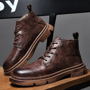 Persoonlijkheidsstijl 703 Street Mens enkel vintage lederen mannelijke motorfiets laarzen modelicht casual schoenen antiskid sneakers 231018