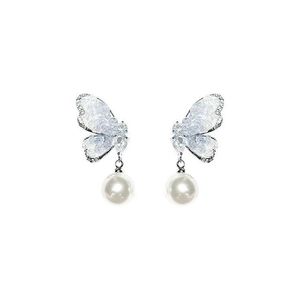 Persoonlijkheid Sweet Pearl Pendant Blue Crystal Zirkon Butterfly Designer Stud -oorbellen voor vrouwen Fashion Trend Girls Jewelry Cadeau