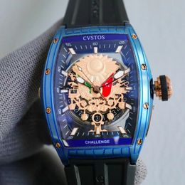 Persoonlijkheid uniek tonneau-vormig heren casual horloge saffierspiegel automatisch uurwerk geïmporteerde rubberen band volledige lektijd stabiele luxe horloges