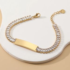 Personnaliser le nom de gravure Bracelet Bracelet Custom Cumbic Zircon Chain en acier inoxydable pour femmes bijoux 240416