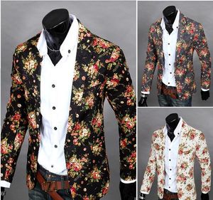 Personaliseer bloemenblazers voor mannen revers nek slanke enkele knop mannen glanzend pak blazer katoen casual party mannen suits j160438