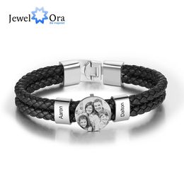 Personaliseer mannen lederen armbanden met kralen 2-4 namen charme Po Bangle stapelbare sieraden cadeau voor vader vader opa zoon 240301