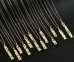 Collares de letrero zodiaco de 12 personalizados 18 K Joyería de acero inoxidable al por mayor de oro rosa chapada en oro para mujeres 58880016