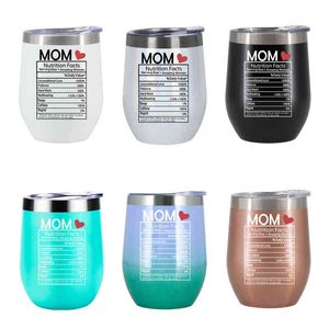 Gepersonaliseerde 12oz wijnbekers Geïsoleerde thermoskoffer Vacuüm Thermosbeker Reis TUMBER Ei Vormige Cup Mother Day Gift Y220511