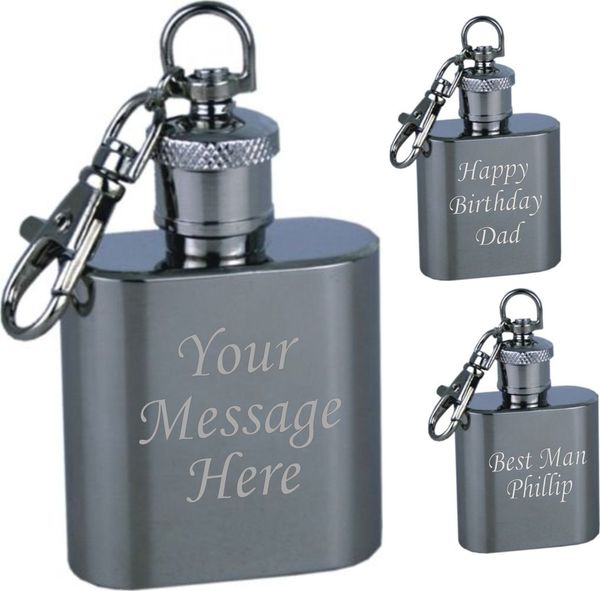 Personalizado 1oz Hip Flask Llavero Cumpleaños Papá Papá Abuelo Regalo Nuevo Grabado gratis Gota Envío