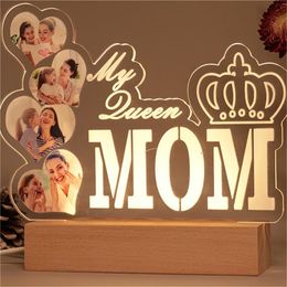 Lámpara Po de luz nocturna 3D personalizada, 4 imágenes personalizadas con inscripción, lámpara de mesa LED USB MY QUEEN MOM para regalo del Día de la madre 220623
