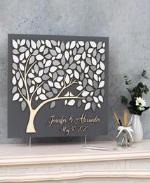 Livre d'or de mariage en argent en argent 3D personnalisé Signe en bois d'arbre Livre d'amis personnalisé pour la décoration rustique cadeau Bridal Autre événement P7656145