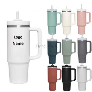 Gobelet personnalisé de 40 oz avec poignée couvercle paille 40 oz en acier inoxydable bouteille d'eau sous vide thermos tasse voyage voiture tasse à café HKD230807