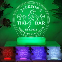 Gepersonaliseerde acryl LED -lamp met afstandsbediening aangepaste naam Tiki Bar Neon Sign voor achtertuin Patio Beach Pool Night Light 220623