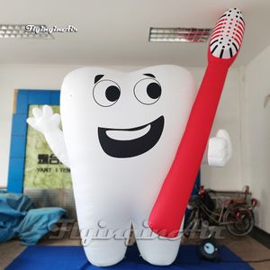Gepersonaliseerde Reclame Opblaasbare Glimlachende Cartoon Tand Ballon 4 M Wit Tandarts Model met een Tandenborstel voor Evenement